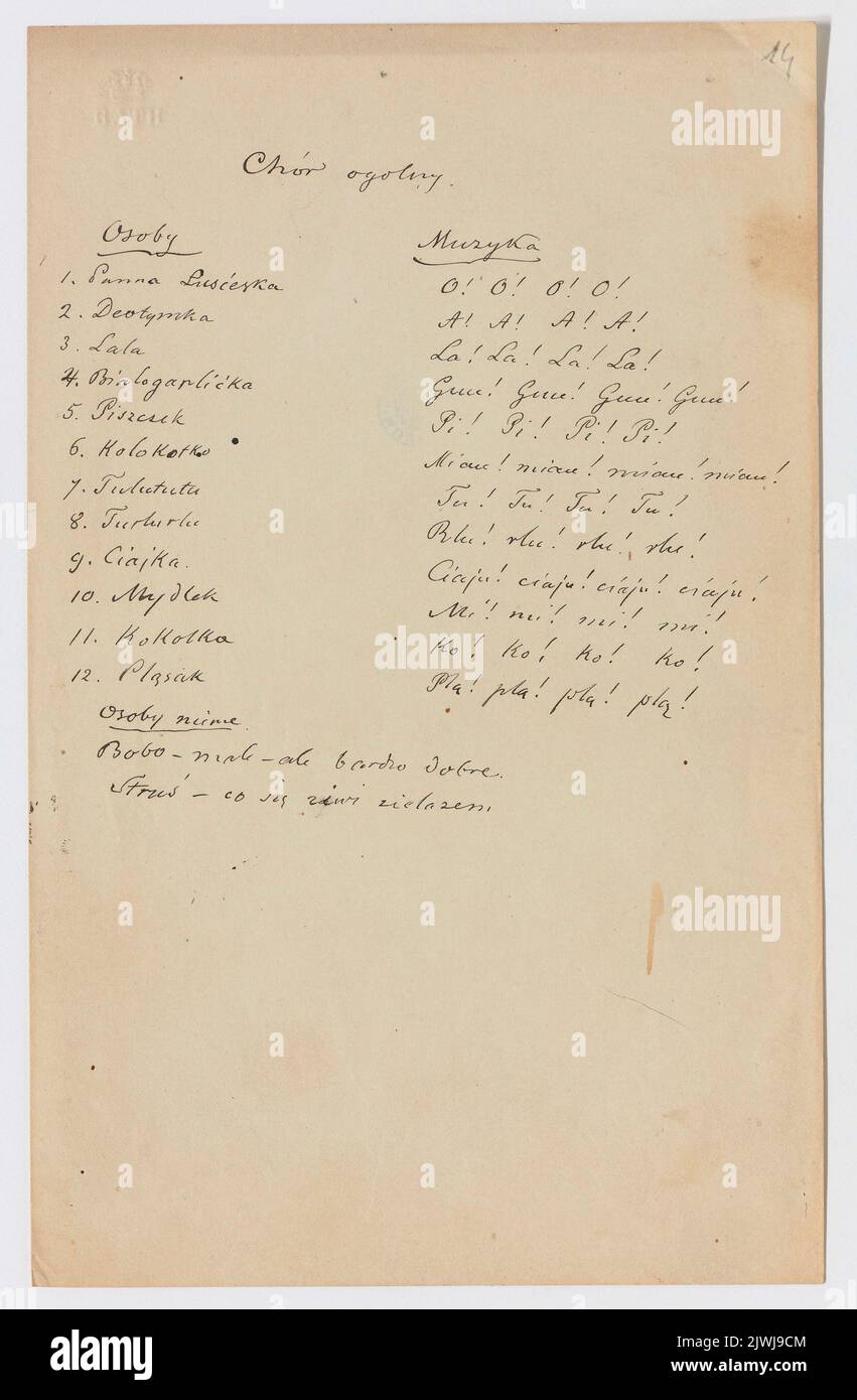 Liste der Personen in einem `Generalchor`. Łuszczewski, Wacław (1806-1867), Autor Stockfoto